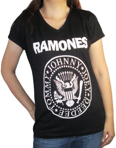 RAMONES Shirt Rock Band Vintage T- shirt Short Sleeve V-neck (Medium, Black)