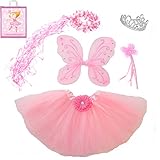 5 Piece Sparkle Fairy Princess Costume Set PLUS GIFT BAG (Pink)