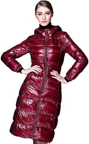 Aqun Women's Thickened Down Jacket Long Length Red Medium