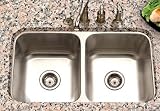 Houzer STD-2100 31 Undermount 50/50 Double Bowl Sink with 9 Depth, T-304 Stainless Steel, 18 Gauge, StoneGuard Undercoating w/ Super-Silencer Pad and 3 1/2 Drain Opening