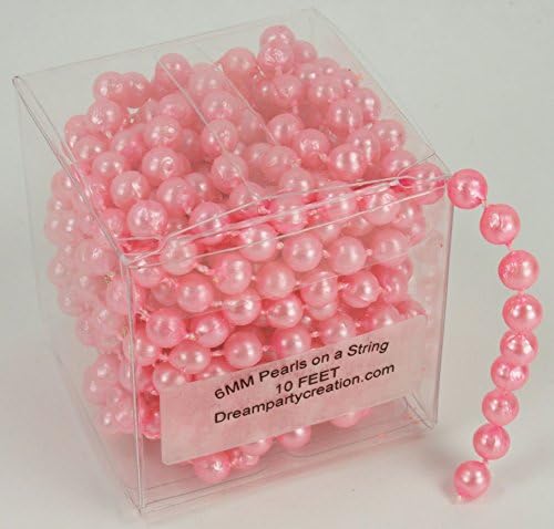 6MM Faux Pearl Plastic Craft BEADS on a String - 10 Feet in a CLEAR BOX - CHOOSE COLOR (PINK)