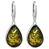 Baltic Green Amber and Sterling Silver Drop Leverback Earrings