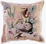 Pastel Shells Seahorse Decorative Tapestry Toss Pillow
