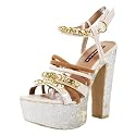 Glow Chunky Sequin Platform Strappy Heels NUDE
