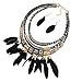 XY Fancy Feather Pendant Multi Layers Tribal Bib Necklace Statement Earring Jewelry Set - Black