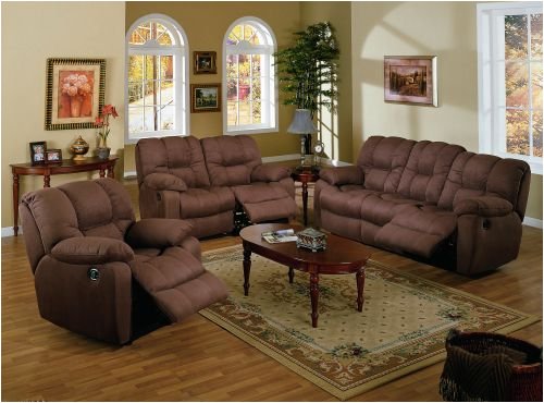 3pc Chocolate Brown Microfiber Motion Recliner Loveseat Sofa Chair Set