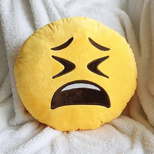 Lomoy 12.6" (32cm) Cute Soft Round Emoji Smiley Emotion Yellow Pillow Sofa Cushion Stuffed Toys Angry