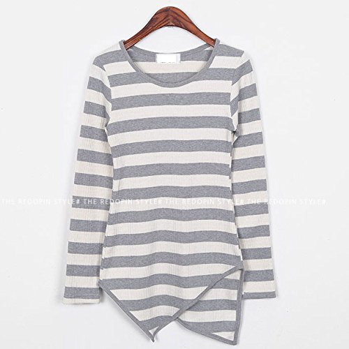 REDOPIN（レッドオピン） ラインオーバー長袖Tシャツ／グレー