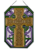 10 OCTAGON Stained ART Glass CELTIC irish CROSS Window PANEL Jewel Tones Design
