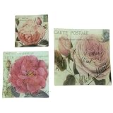 Set of 3 Roses motif glass plates with Ephemera Old motif