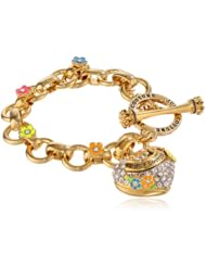 Juicy Couture Pave Heart and Flower Charm Bracelet, 7.32"