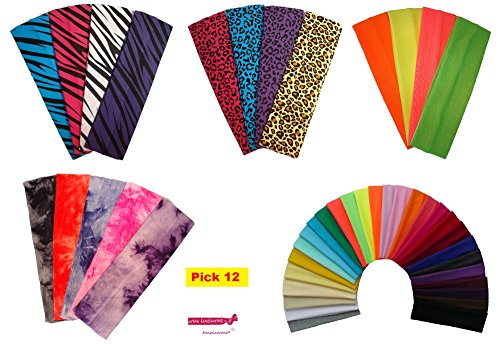 12 Cotton Stretch Headbands U PICK all COLORS by Kenz Laurenz - Elastic Stretch Yoga Fashion Headband for Teens Women Girls Softball Volleyball Basketball Dance Cheer Pack Sports Teams Head Band Set Hair Wrap Accessories Store