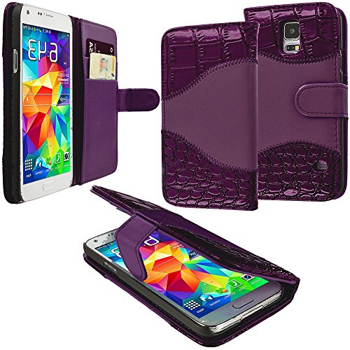 myLife Byzantium Purple Crocodile - Luxury Design - Koskin Faux Leather (Card, Cash and ID Holder + Magnetic Detachable Closing) Slim Wallet for NEW Galaxy S5 (5G) Smartphone by Samsung (External Rugged Synthetic Leather With Magnetic Clip + Internal Secure Snap In Hard Rubberized Bumper Holder)