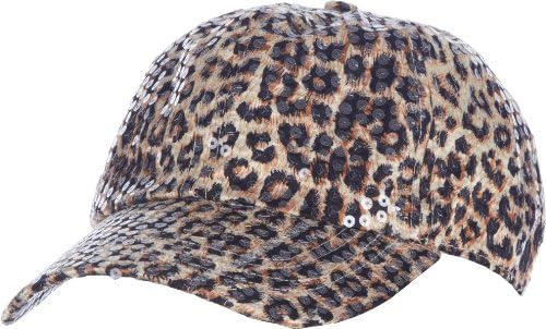 Colombino Womens Sequin Leopard Print Baseball Hat One Size Beige/black
