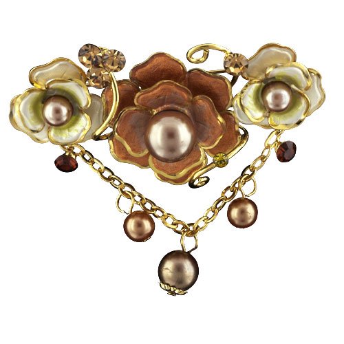 Childrens Toyshop  Jewelry : Gold Tone Enamel Flowers And Dangle Pin Brooch
