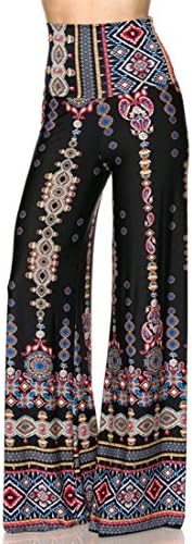 High Waist Wide Leg Gaucho Boho Print Palazzo Pants (Small, Black Tribal Aztec)