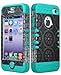 Bastex Hybrid Tuff Case for Apple iPhone 4, 4s- Teal Blue Silicone with Silver Circle Design Shell