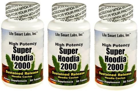 2000 mg Super Hoodia 2000 (3 Bottles) 180 pills 3 Months Time Released by Life Smart Labs