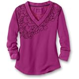 Waffle-Knit Graphic V-Neck Tee
