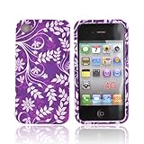 For Verizon Apple iPhone 4 Rubberized Hard Case Cover FLORAL PURPLE
