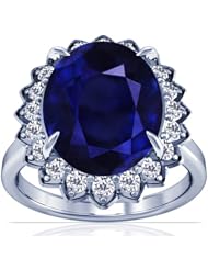 14K White Gold Oval Cut Blue Sapphire Ring With Sidestones