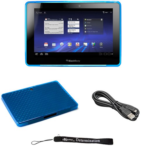 Blue - Smooth Durable Protective TPU Silicone Gel Skin Cover Case with Full Diamond Texture Design for BlackBerry PlayBook 4G Tablet * Includes a USB Data Cable.