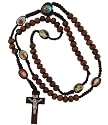 Carved Dark Brown Color Wooden Rosary Wood with Photographs