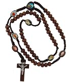 Carved Dark Brown Color Wooden Rosary Wood with Photographs