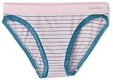 Calvin Klein Women's Seamless W/Lace Bikini,Fresh Pink/Allure
Stripe,Medium