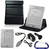 Gizmo Dorks Leather Case / Stand (Black), Screen Protector, LED Light, and Charging Bundle with Carabiner Key Chain for the Amazon Kindle Touch and Touch 3G
