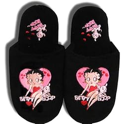 Betty Boop "Sweetheart Pose" Women's Black Terrycloth Slippers