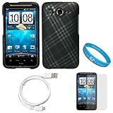 Matte Black with Silver Plaid Design Protective Rubberized Crystal Hard Cas ....