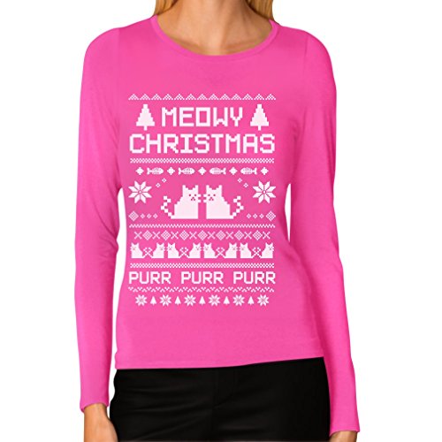 Meowy Christmas Ugly Sweater - Cute Xmas Party Women Long Sleeve T-Shirt