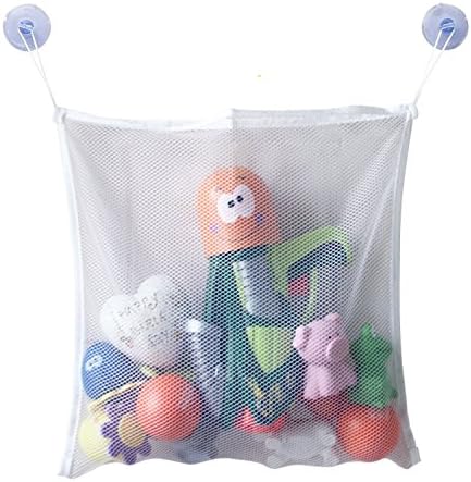Bath Toy Organizer Premium Storage Basket From Fancy Tiny Perfect to Hold Your Baby's Tub Toys, Mesh Net Storage Bag Making Bathtime Safe &amp; Fun for Baby Boys and Girls 14.6inch*14.2inch(White)
