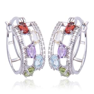 Platinum Overlay Sterling Silver Multi-Gemstone Hoop Earrings by Amazon.com Collection
