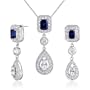 Dazzling 2.75 carats Radiant Cut Created Blue Sapphire Pendant Earrings Set in Sterling Silver