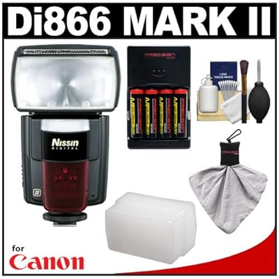 Nissin Digital Speedlite Di866 Mark II Flash (E-TTL) with Batteries & Charger + Diffuser + Accessory Kit for Canon Rebel T2i, T3i, T3 EOS 60D, 7D, 1Dx, 5D, 1Ds Mark II III IV Digital SLR Cameras