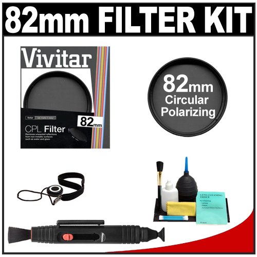 Vivitar 82mm Circular Polarizer Glass Filter + LensPen + CapKeeper + Lens Cleaning Kit for Canon, Nikon, Sony, Olympus & Pentax Lenses