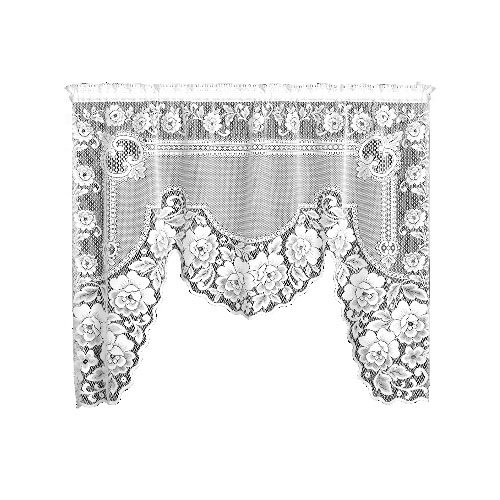 Heritage Lace Victorian Rose 60-Inch Wide by 48-Inch/34-Inch Drop 1-Piece Swag, Ecru