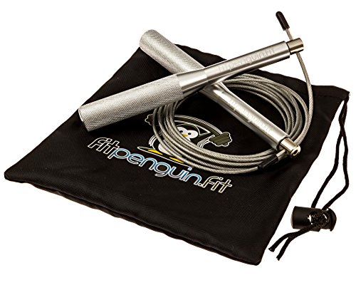 Crossfit Jump Rope - Seriously Fast and Adjustable Speed Rope for Double Unders - With Spare Cable, Carry Bag and Ebook - Crossfit Equipment by FitPenguin