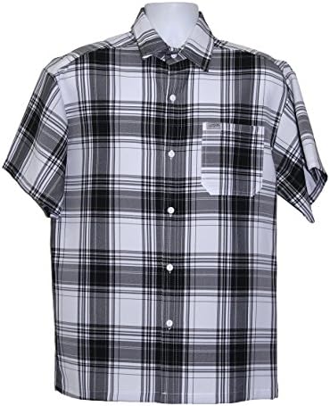 Men's Short Sleeve Checkered Plaid Shirt (3X-Large, Black)