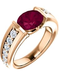 18K Rose Gold 9.00x7.00mm Oval Cut Rhodolite Garnet and Diamond Ring -- LIFETIME WARRANTY