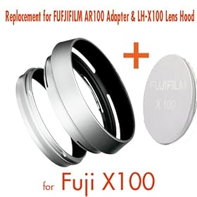 RainbowImaging Combo (3-in-1) Adapter Ring + Metal Lens Hood + Metal Lens Cap for Fuji FINEPIX X100, replaces FUFJIFILM AR-100 Adapter & LH-X100 Lens Hood