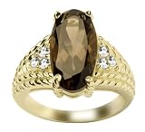 14k Yellow Gold Smoky Quartz and Lab Created White Topaz Ring, Size 7 by Duneier of NY