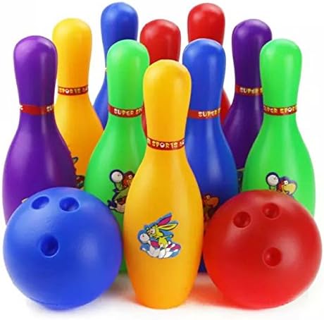 Formula? Colorful Cartoon Standard 12 Piece Bowling Set w/ 10 Pins, 2 Bowling Balls Children Kids Educational Toy Home Indoor Outdoor Sport(Large)