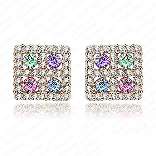 Colourful Crystal Square Earrings Studs Women Earring Party Jewelry 15*15mm