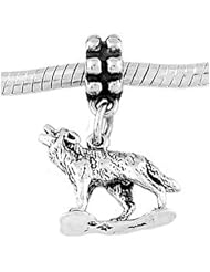 Sterling Silver Howling Wolf Dangle Bead Charm