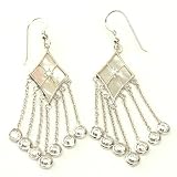 Sterling Silver Earrings Mother of Pearl White CZ Diamond Design Crystal Dangle By Bucasi