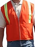 Gold Belt Orange 1.5" 3M Vertical Reflective Tape Striped Standard Surveyor's Vest with Zipper Closure