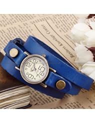 Ailisha Bronze Lady Wrap Bracelet Bangle Blue Leather Quartz Wrist Watch WAA381